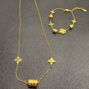 Gold Plated Stainless Steel Necklace and Bracelet Set